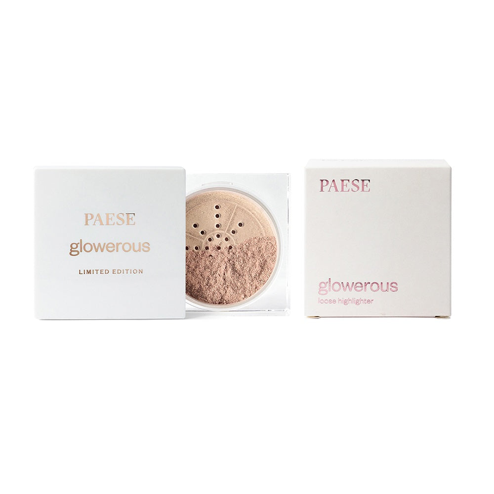 PAESE Cosmetics Glowerous Loose Highlighter lightweight texture blends easily for a seamless glow finish.