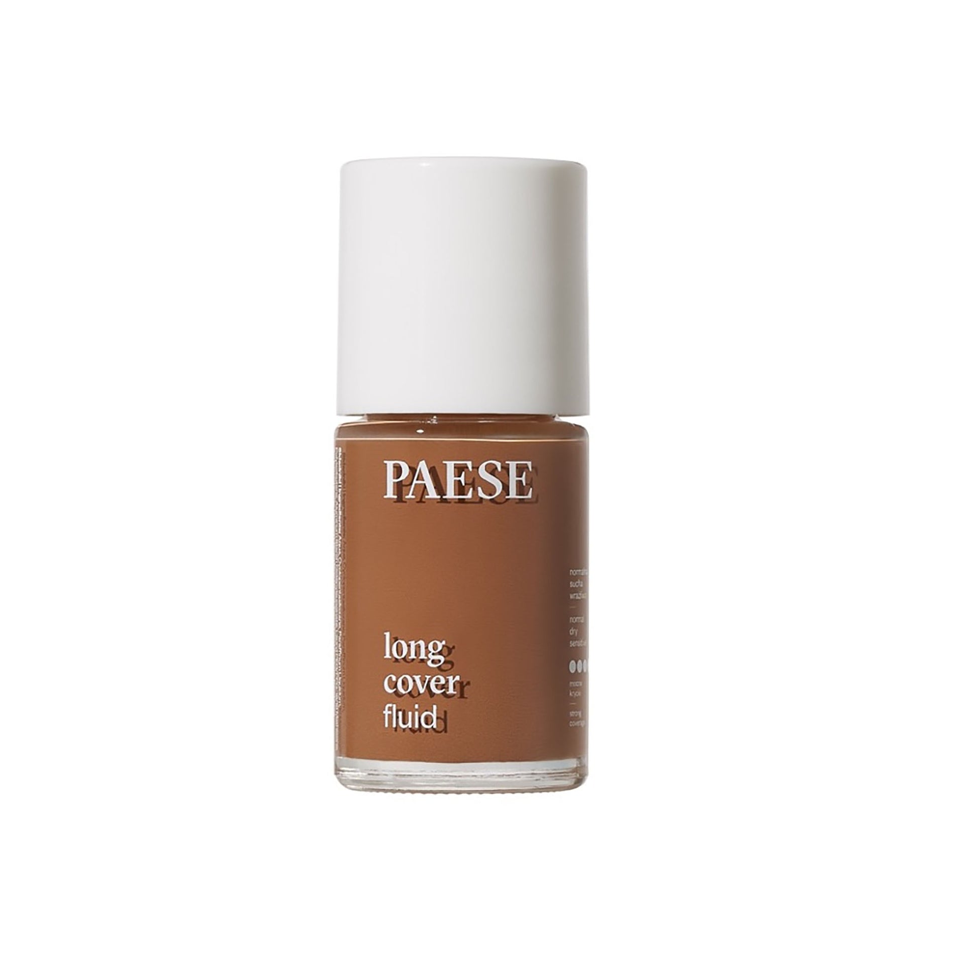 PAESE Cosmetics Long Cover Fluid Foundation makeup solution corrects the skin tone and provides skincare benefits. 