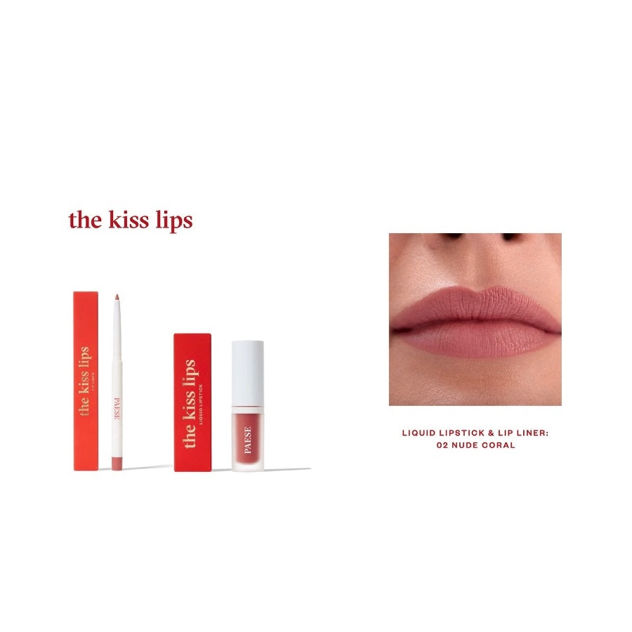 PAESE Cosmetics' The Kiss lip liner and lipstick define and plump lips with a gentle, long-lasting formula.