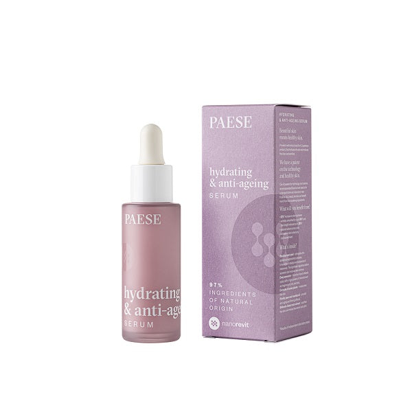 PAESE Cosmetics Hydrating &amp; Anti-Aging skincare serum with 97% natural ingredients and fast-absorbing, non-greasy lightweight formula, hydrates and fights signs of aging.